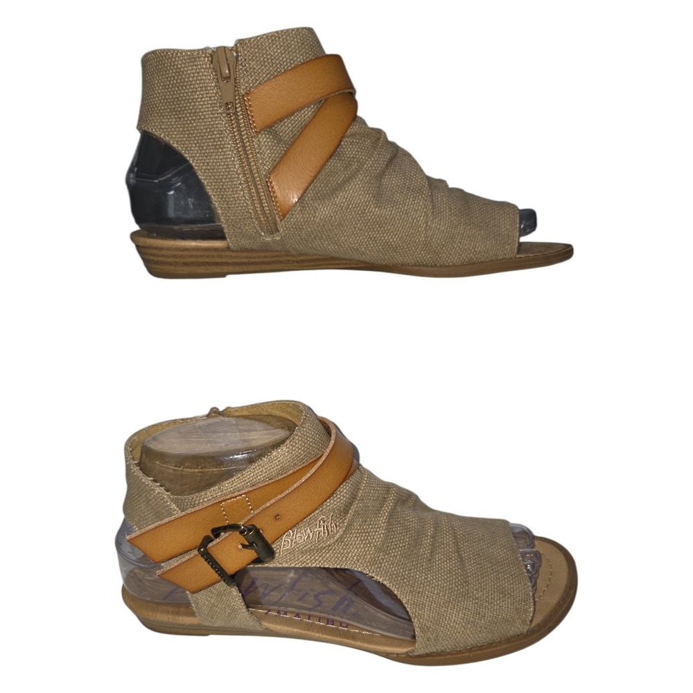 Blowfish Malibu Womens Tan Canvas Ruched Open Toe Ankle Strap Sandals Size 7